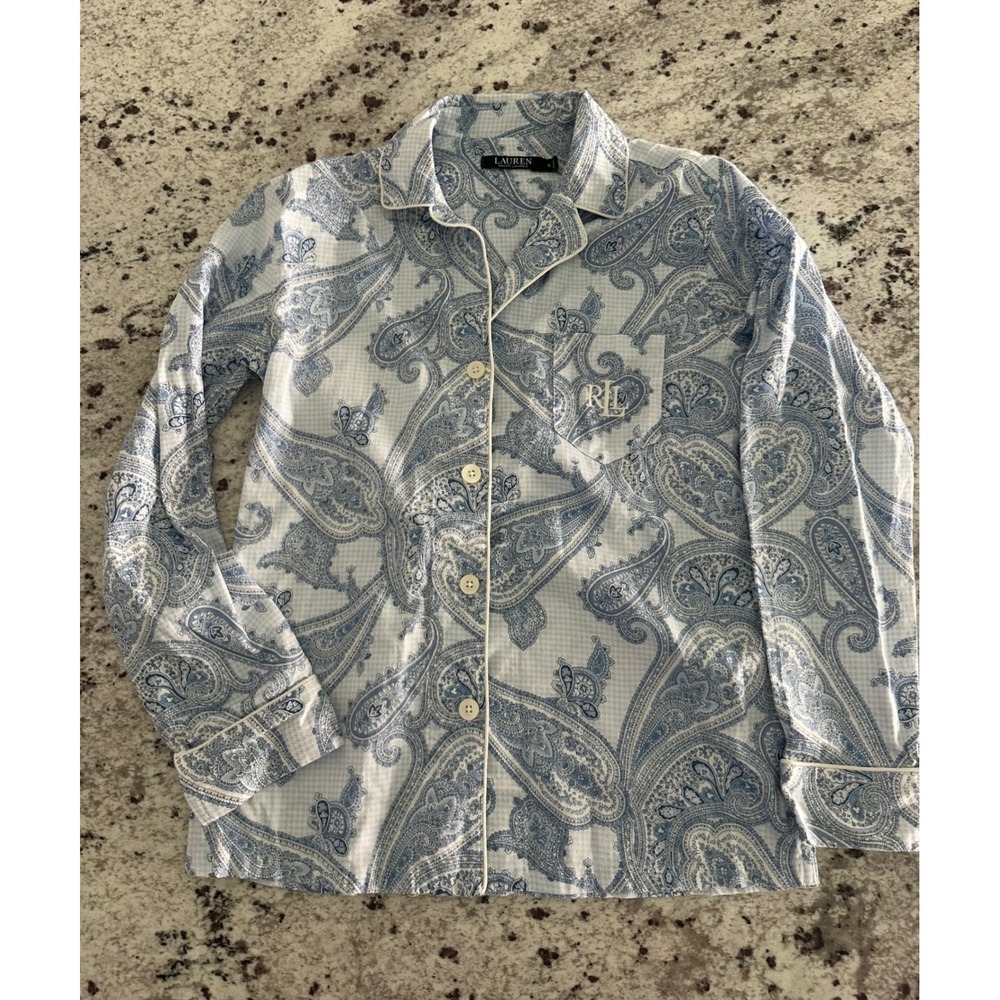 Lauren Ralph Lauren blue paisley pajama top S Small